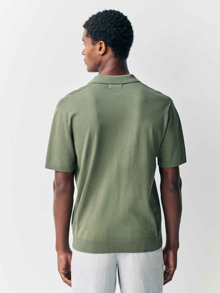 Green Regular Fit Cotton Rich Short Sleeve Knit Polo Shirt - Image 3 of 6