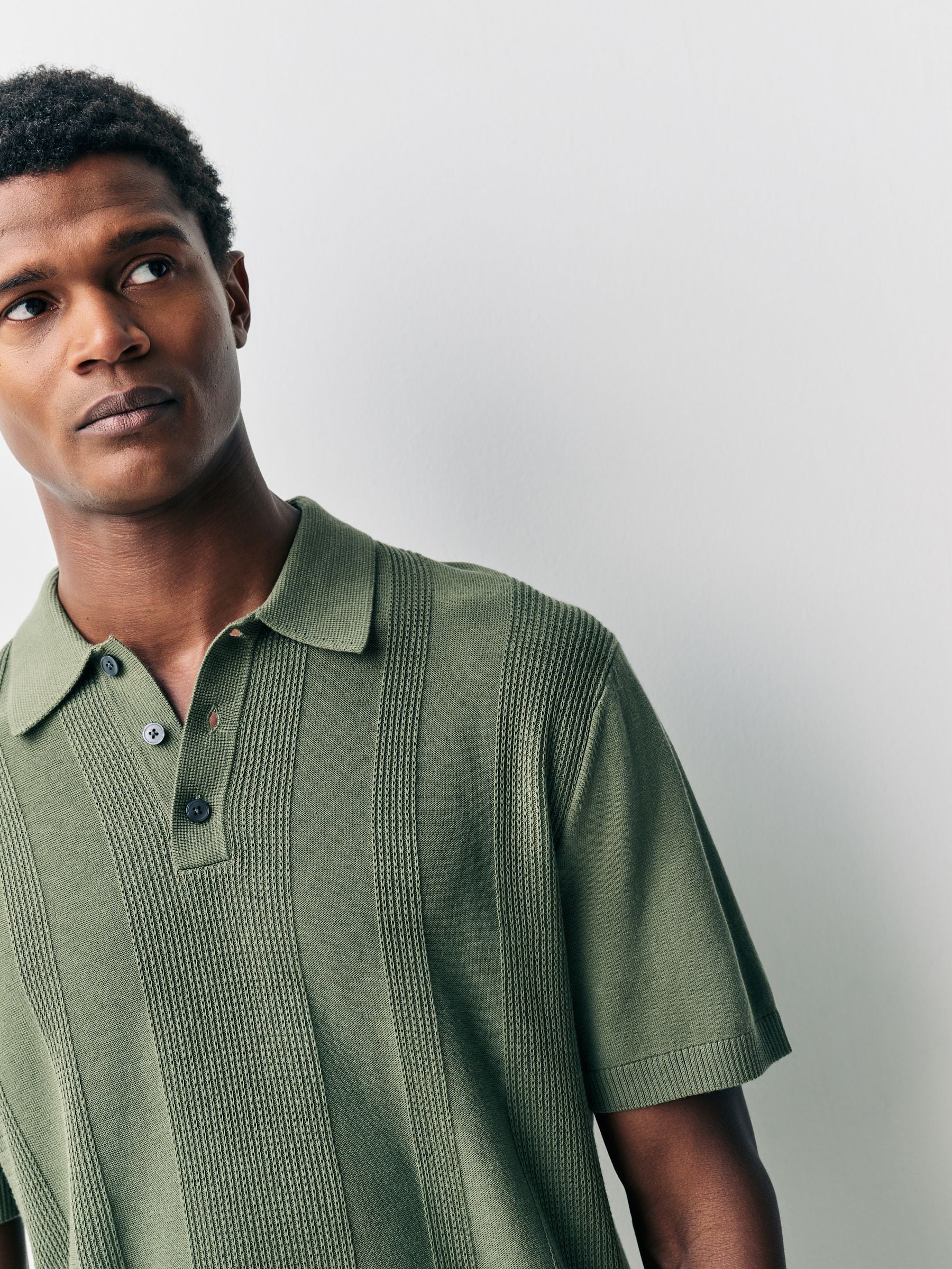 Buy Green Regular Fit Cotton Rich Textured Short Sleeve Knit Polo