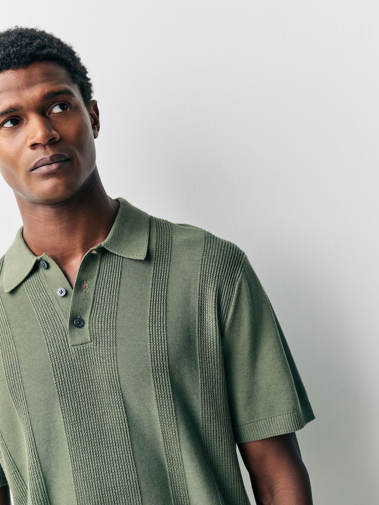 Green Regular Fit Cotton Rich Short Sleeve Knit Polo Shirt - Image 4 of 6