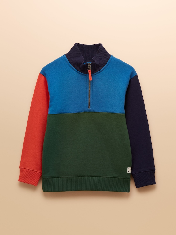 Joules Boys' Elliot Multi Colourblock Quarter Zip Sweatshirt - Image 1 of 4