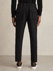 Reiss Black Set Belted Technical Tapered Trousers - Image 5 of 6