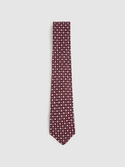 Reiss Bordeaux Cavoli Silk Floral Print Medallion Tie - Image 1 of 5