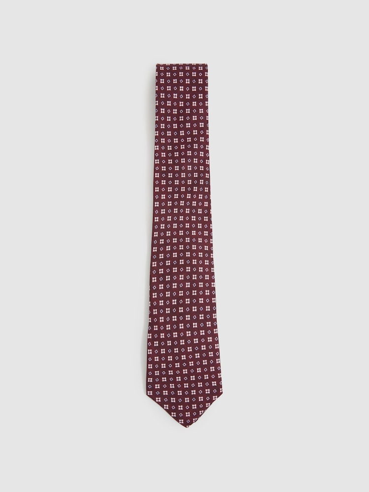 Reiss Bordeaux Cavoli Silk Floral Print Medallion Tie - Image 1 of 5