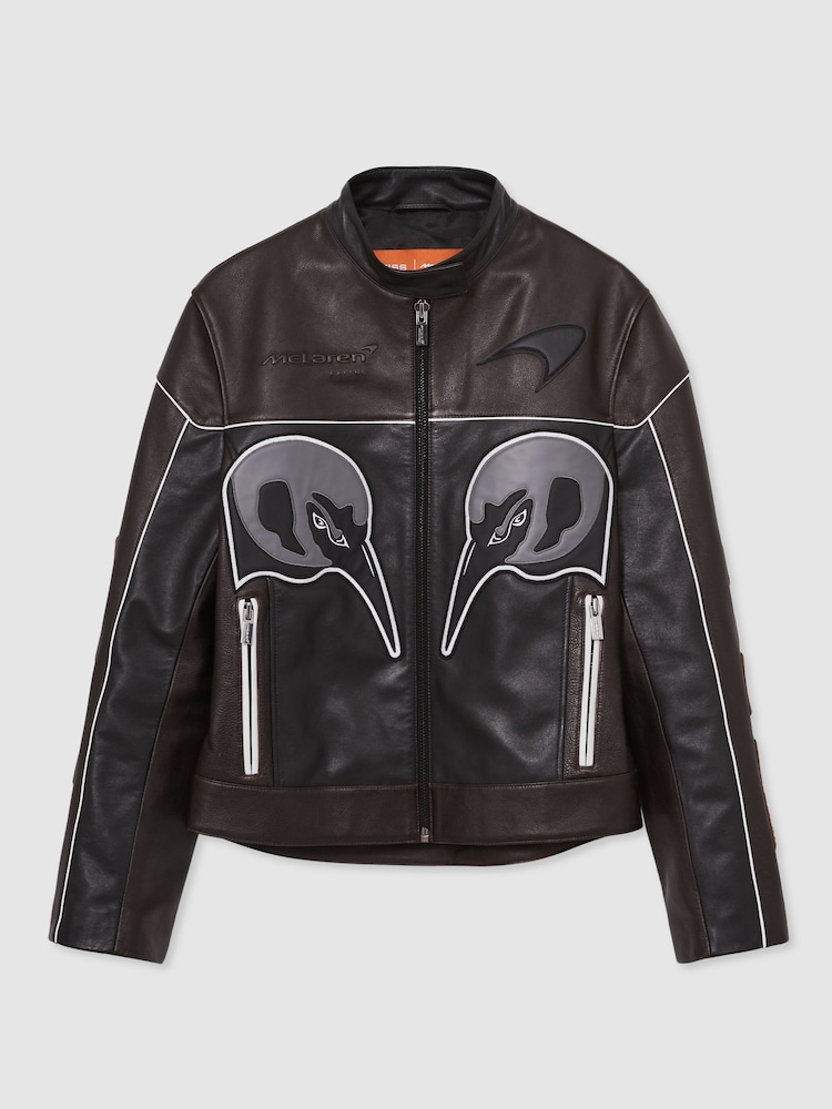 Schwarz - Reiss Champion McLaren F1 Team Leather Biker Jacket - Bild 2 von 9 Schwarz - Reiss Champion McLaren F1 Team Leather Biker Jacket - Bild 2 von 9