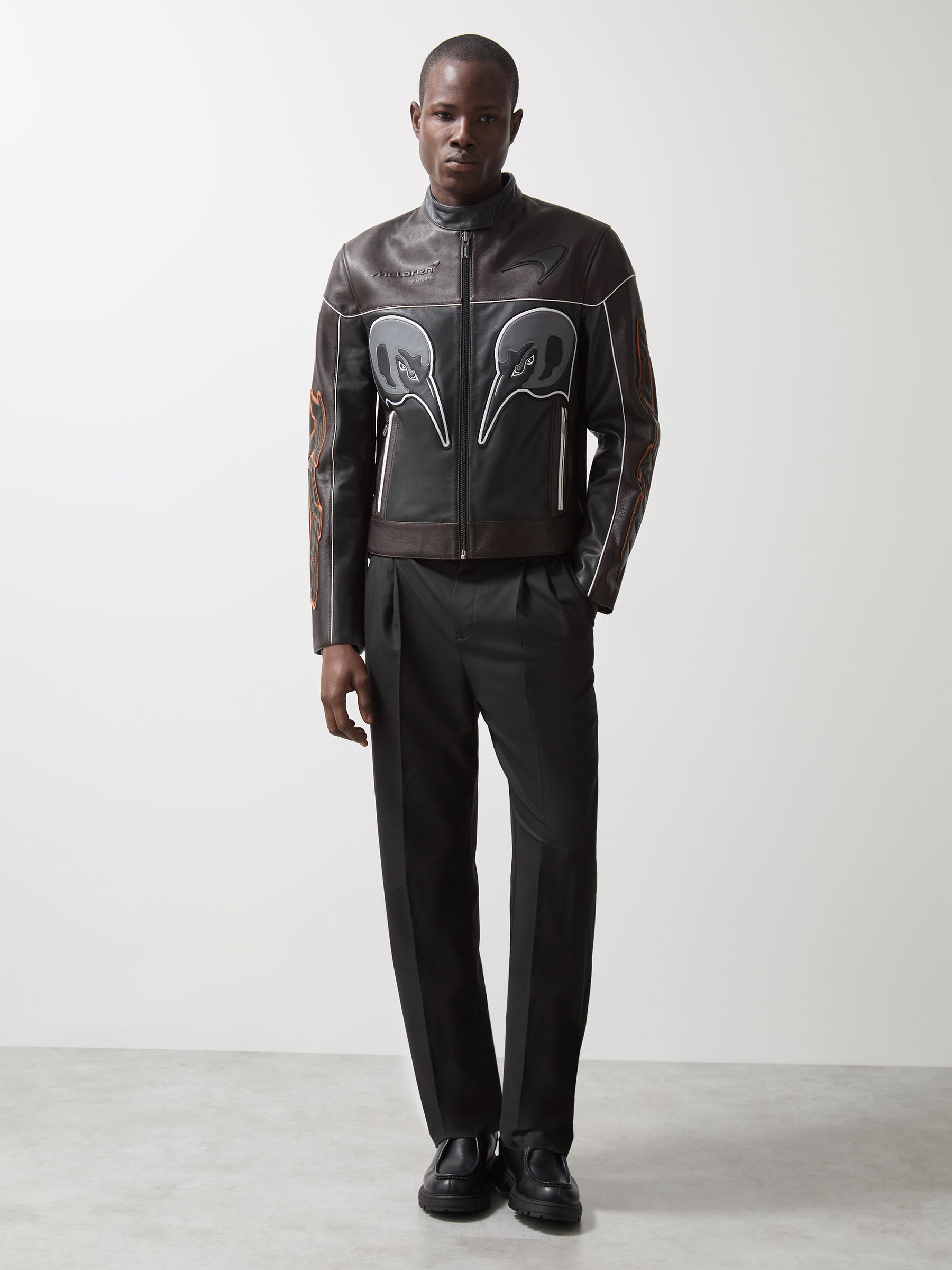 【海外限定】REISSジャケット☆Reiss x McLaren Branded Stretch REISS x McLaren Racing Peak Leather Biker Jacket