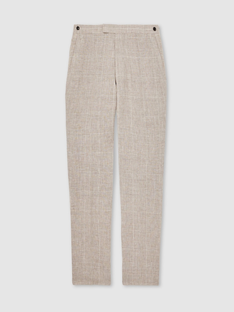 Reiss Oatmeal Ashton Linen Check Slim-Fit Suit Trousers - Image 2 of 7