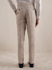 Reiss Oatmeal Ashton Linen Check Slim-Fit Suit Trousers - Image 6 of 7
