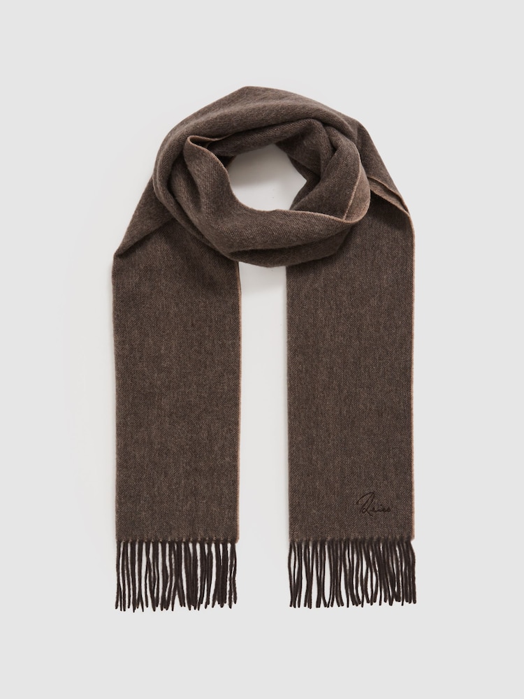 Reiss Taupe Picton Wool and Cashmere Scarf - Image 3 of 5
