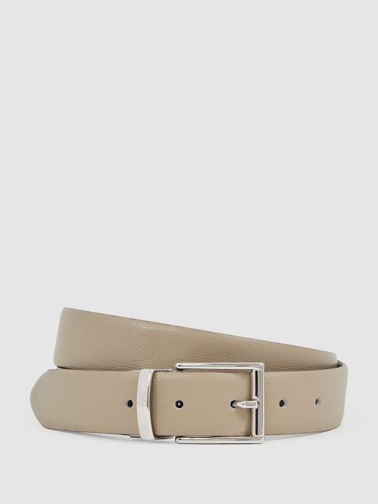 Reiss Stone/Dark Brown Ricky Leather Reversible Belt - Image 1 of 5