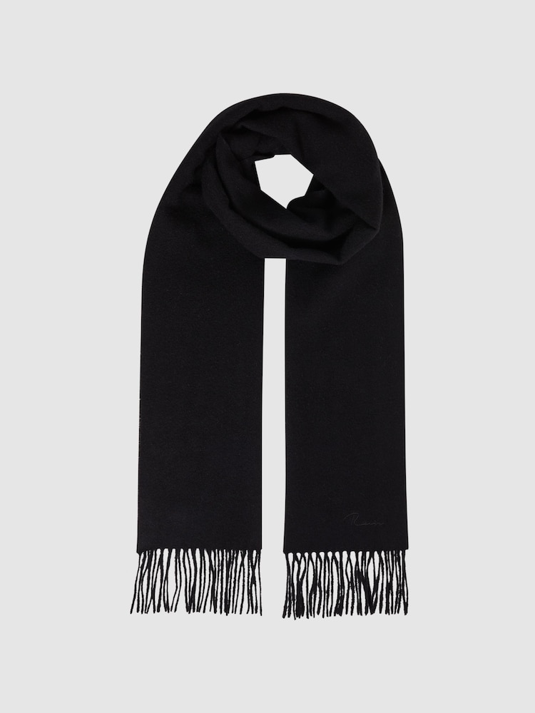 Reiss Black Picton Wool and Cashmere Scarf - Image 3 of 5