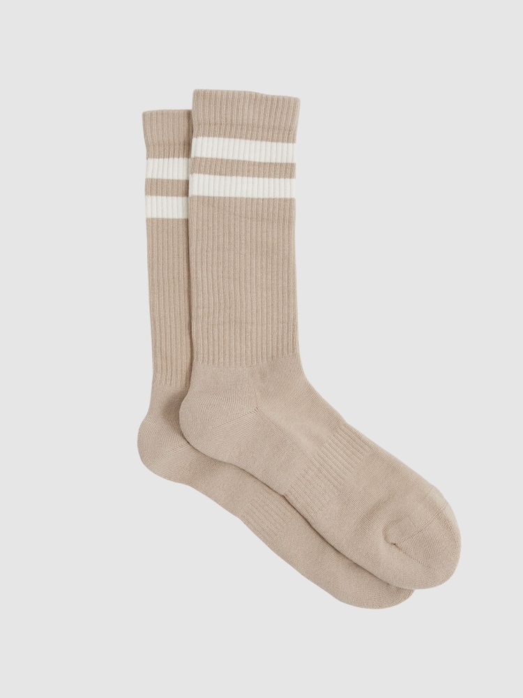 Reiss Taupe/Ecru Henman Cotton-Blend Double-Stripe Socks - Image 1 of 3
