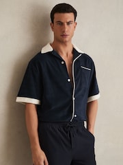 Reiss Navy/White Micah Towelling Contrast Trim Shirt - Image 1 of 5