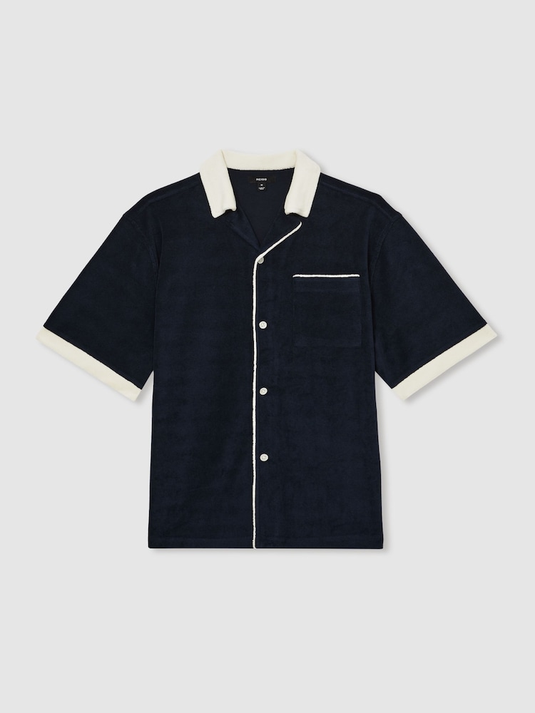 Reiss Navy/White Micah Towelling Contrast Trim Shirt - Image 2 of 5