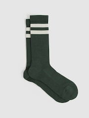 Reiss Pine Green/Ecru Henman Cotton-Blend Double-Stripe Socks - Image 1 of 3