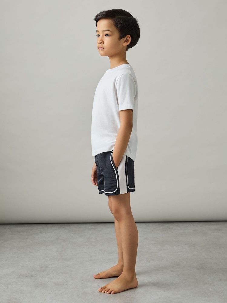 Reiss Navy/White Cano Junior Colourblock Piped Swim Shorts - Image 1 of 4
