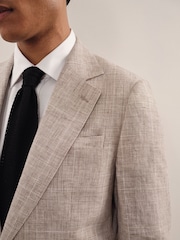 Reiss Oatmeal Ashton Slim-Fit Linen Single-Breasted Check Suit Blazer - Image 5 of 9