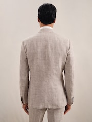 Reiss Oatmeal Ashton Slim-Fit Linen Single-Breasted Check Suit Blazer - Image 6 of 9