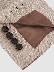 Reiss Oatmeal Ashton Slim-Fit Linen Single-Breasted Check Suit Blazer - Image 8 of 9