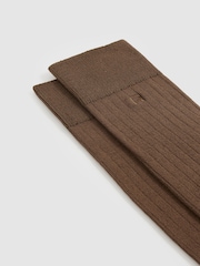 Reiss Brown Jace Cotton-Blend Logo-Embroidered Socks - Image 2 of 3