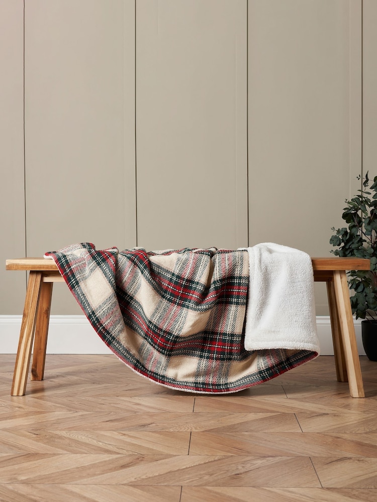 BHS Cotton Check Throw with Sherpa Back - Image 1 of 6 BHS Cotton Check Throw with Sherpa Back - Image 1 of 6