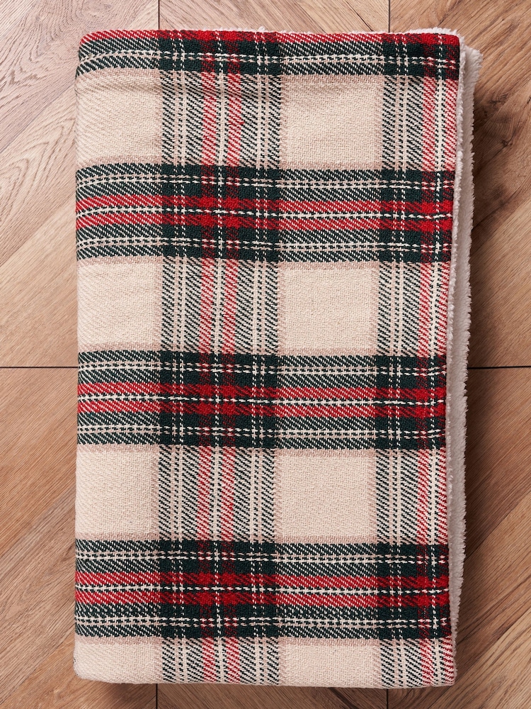 BHS Cotton Check Throw with Sherpa Back - Image 2 of 6