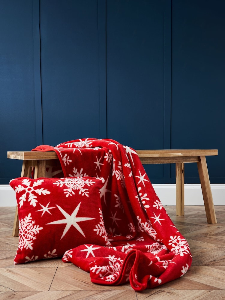 BHS Red Snowflake Throw - Image 1 of 6
