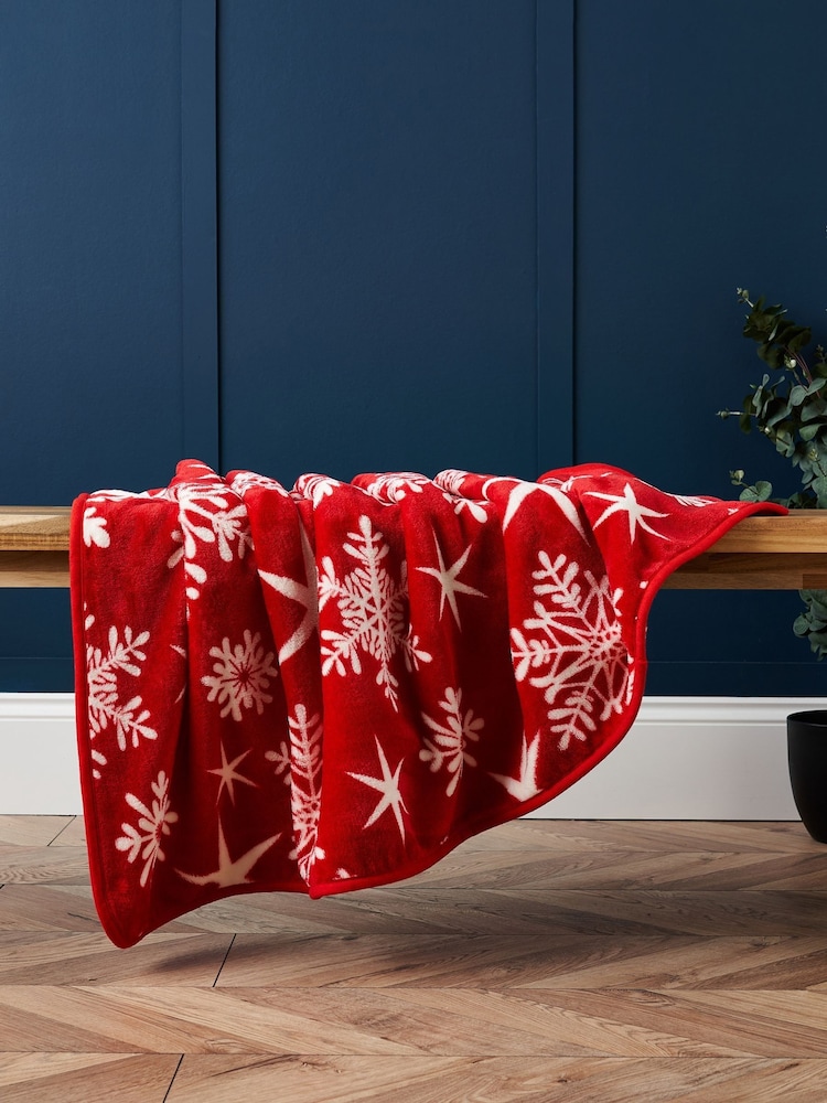 BHS Red Snowflake Throw - Image 2 of 6