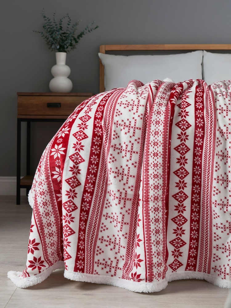 BHS Red Throw with Sherpa - Image 2 of 6