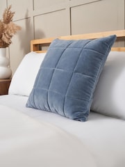 BHS Blue Square Stitch Quilted 100% Cotton Cushion - Image 1 of 3