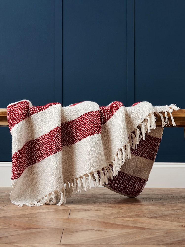 BHS Red/White Herringbone Stripe Throw - Image 1 of 6