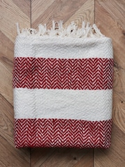 BHS Red/White Herringbone Stripe Throw - Image 4 of 6