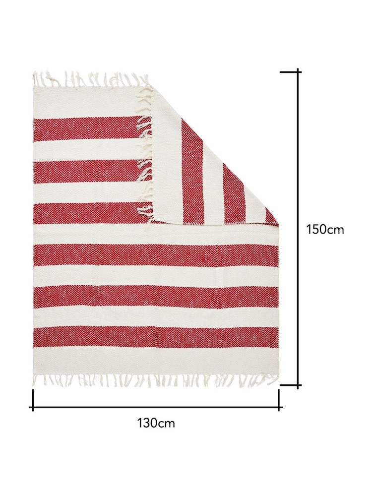 BHS Red/White Herringbone Stripe Throw - Image 6 of 6