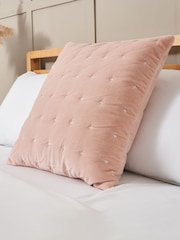 BHS Pink Cross Stitch Quilted 100% Cotton Cushion - Image 1 of 6