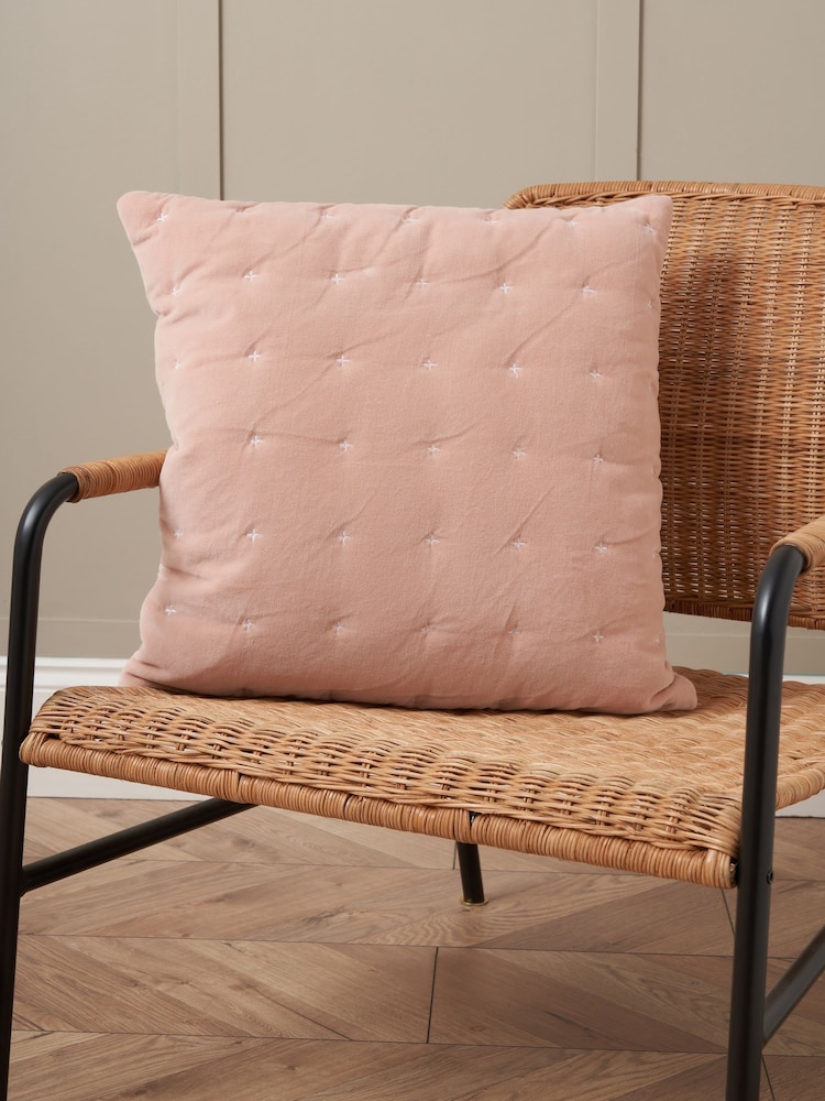 BHS Pink Cross Stitch Quilted 100% Cotton Cushion - Image 2 of 6 BHS Pink Cross Stitch Quilted 100% Cotton Cushion - Image 2 of 6