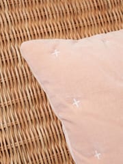BHS Pink Cross Stitch Quilted 100% Cotton Cushion - Image 3 of 6