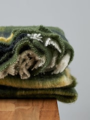 BHS Green Block Check Wool Mix Throw - Image 2 of 6