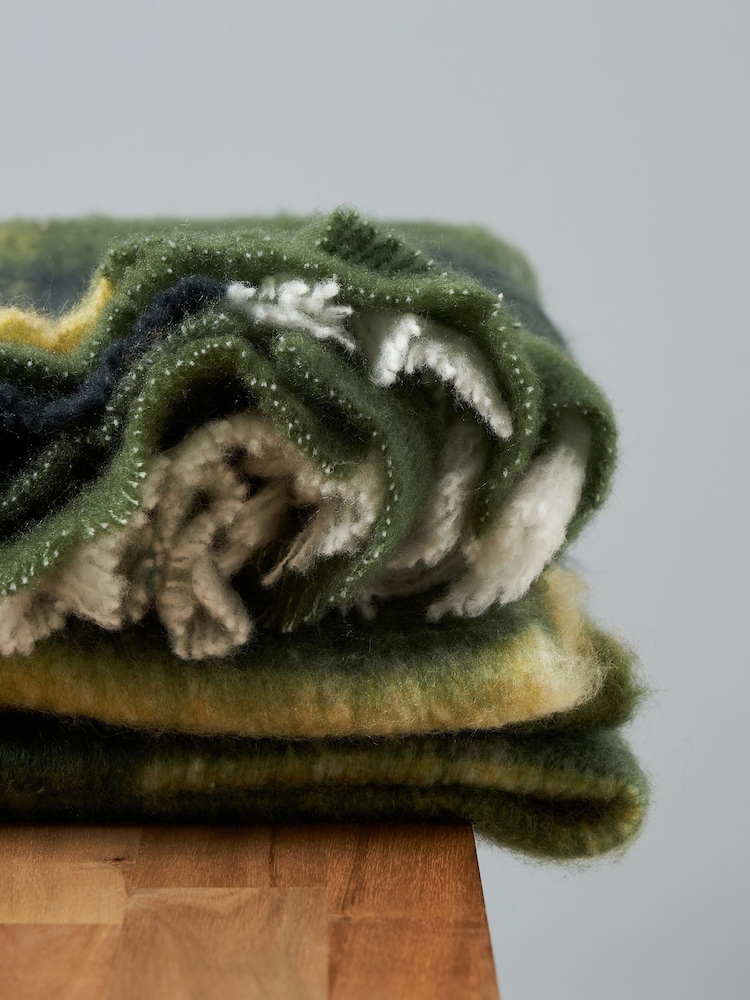 BHS Green Block Check Wool Mix Throw - Image 2 of 6