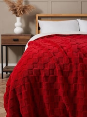 BHS Red Checkerboard Sherpa Throw - Image 1 of 4