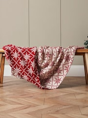 BHS Red Traditional Design 100% Cotton Throw - Image 1 of 6