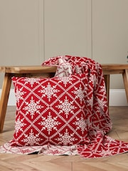 BHS Red Traditional Design 100% Cotton Throw - Image 2 of 6