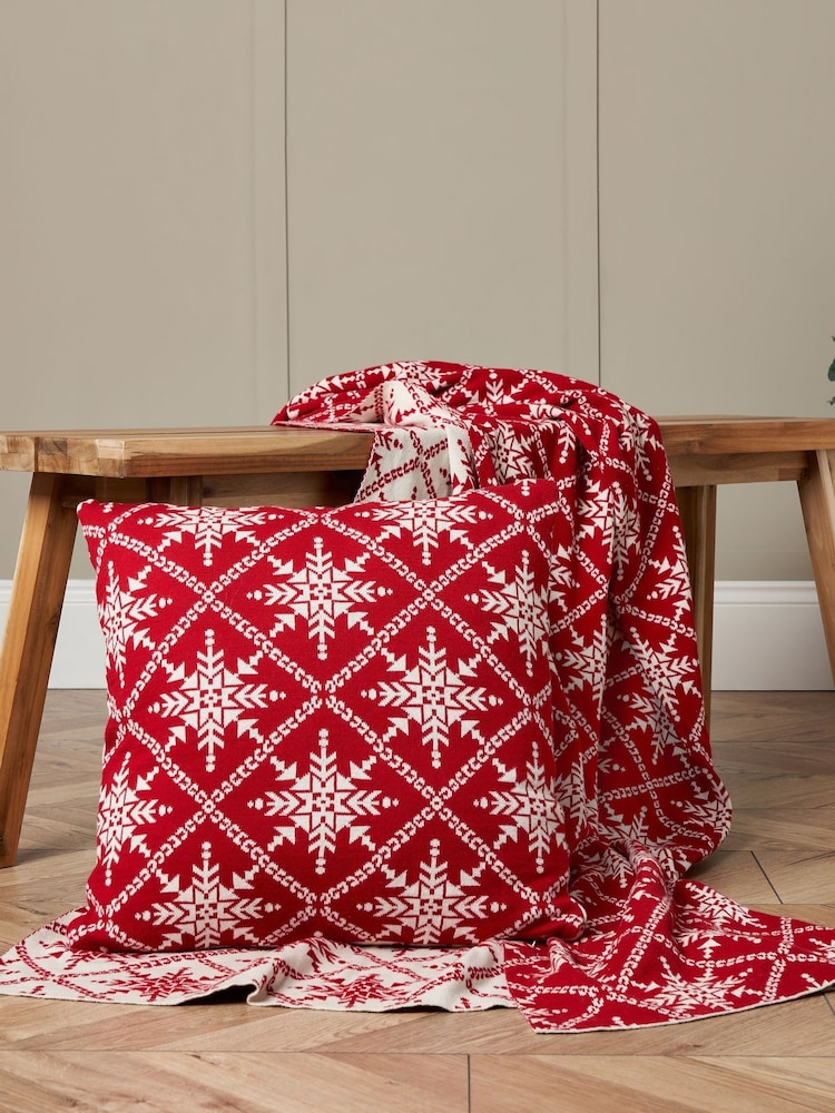 BHS Red Traditional Design 100% Cotton Throw - Image 2 of 6