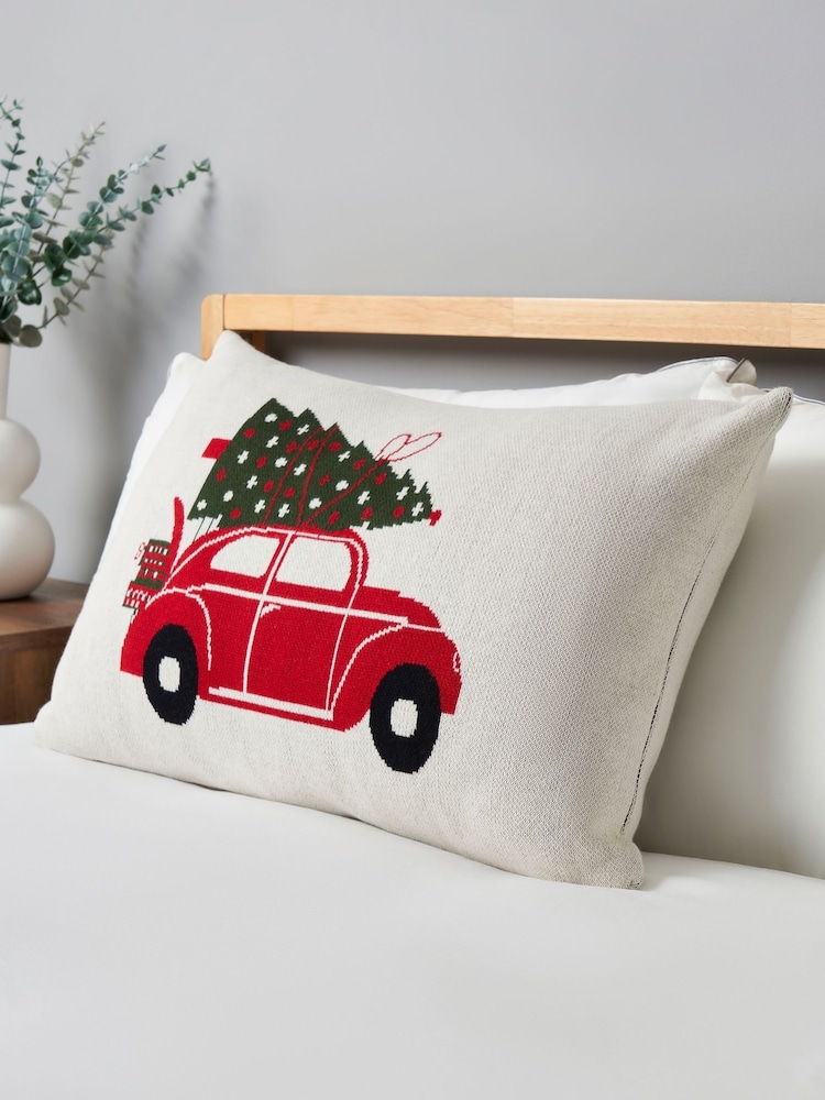 BHS Christmas Tree on Car 100% Cotton Cushion - Image 1 of 6