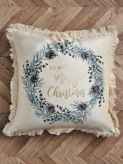 BHS Natural Wish You A Merry Xmas Wreath Cushion - Image 2 of 5