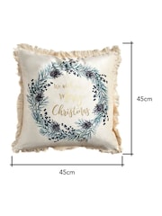 BHS Natural Wish You A Merry Xmas Wreath Cushion - Image 5 of 5