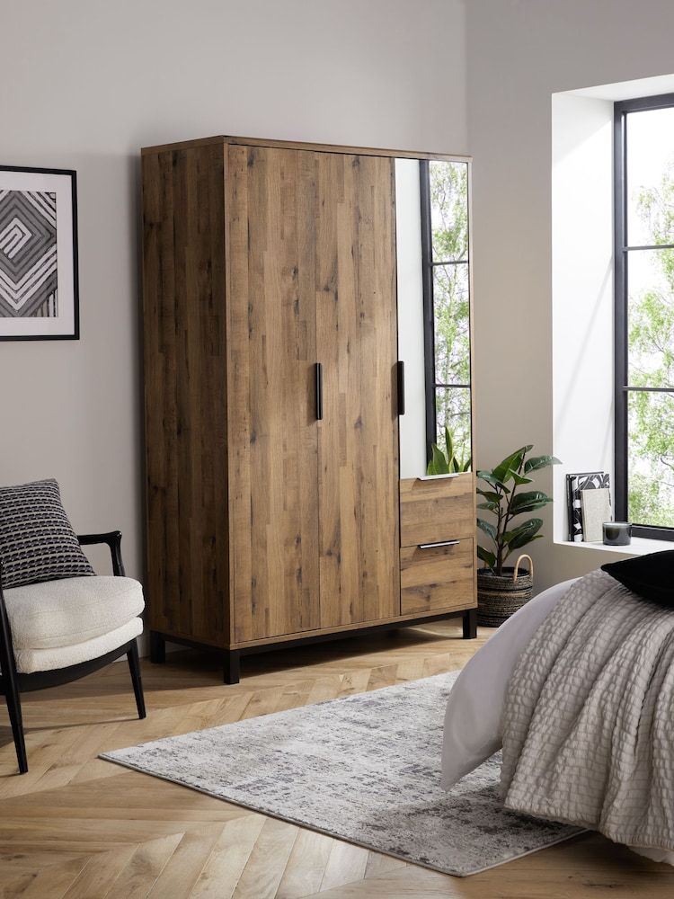 Dark Natural Bronx Oak Effect Slim Triple, 2 Drawers Wardrobe - Image 1 of 11