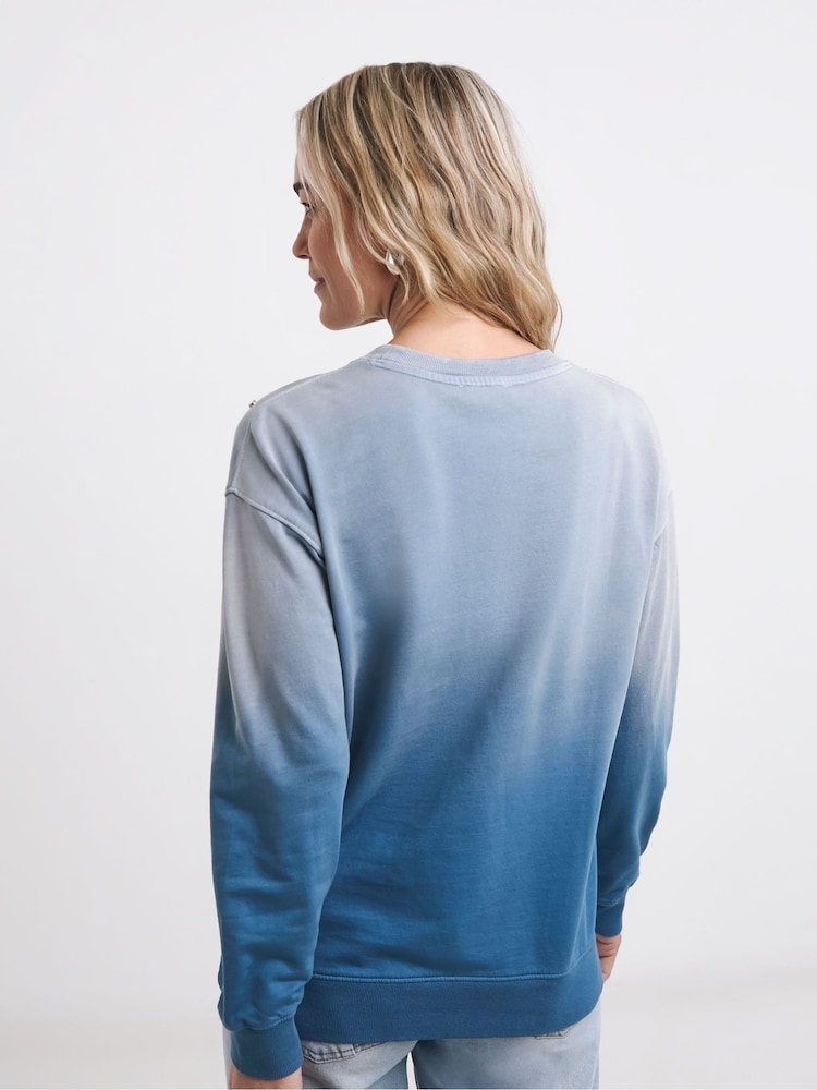 JD Williams Blue Crew Neck Tie Dye Scatter Embellished 100% Cotton Sweatshirt - Image 2 of 4