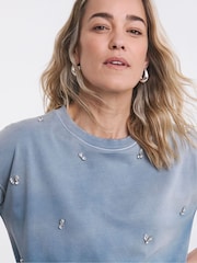 JD Williams Blue Crew Neck Tie Dye Scatter Embellished 100% Cotton Sweatshirt - Image 4 of 4