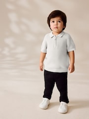 Grey 100% Cotton Knitted Zip Neck Polo Shirt (3mths-7yrs) - Image 2 of 6