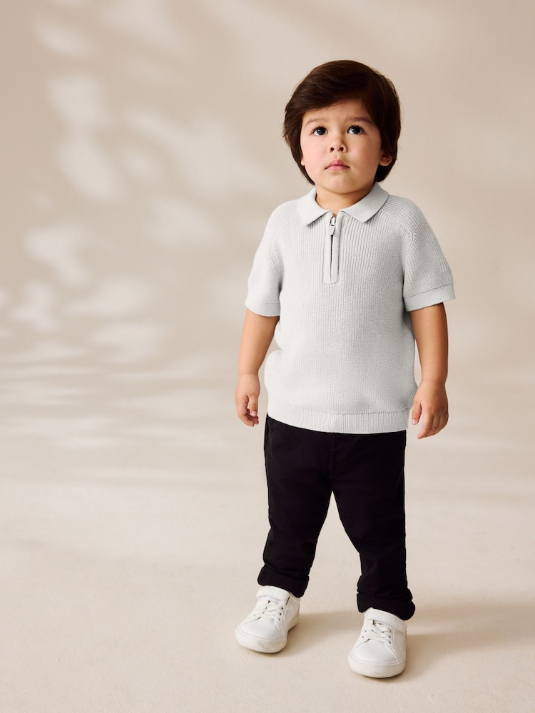 Grey 100% Cotton Knitted Zip Neck Polo Shirt (3mths-7yrs) - Image 2 of 6