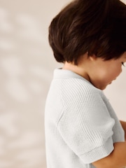 Grey 100% Cotton Knitted Zip Neck Polo Shirt (3mths-7yrs) - Image 4 of 6
